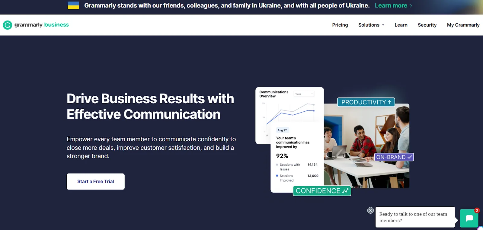 Product landing page example: Grammarly business