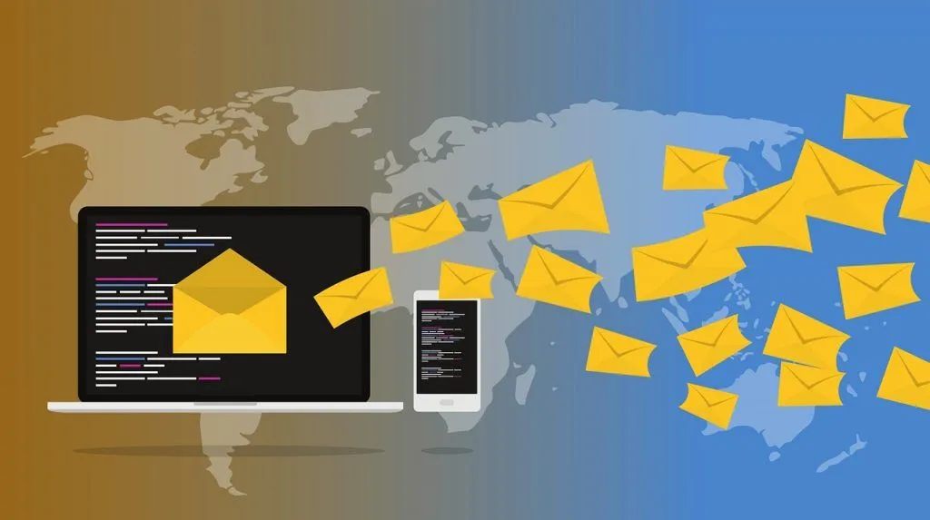 graphic showing envelopes shooting out of a computer screen