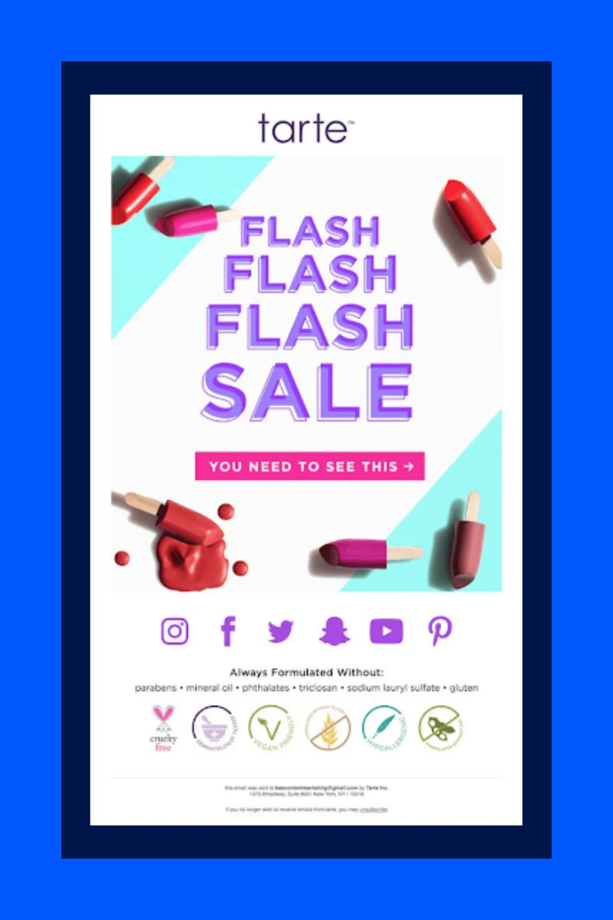 Tarte promotional email