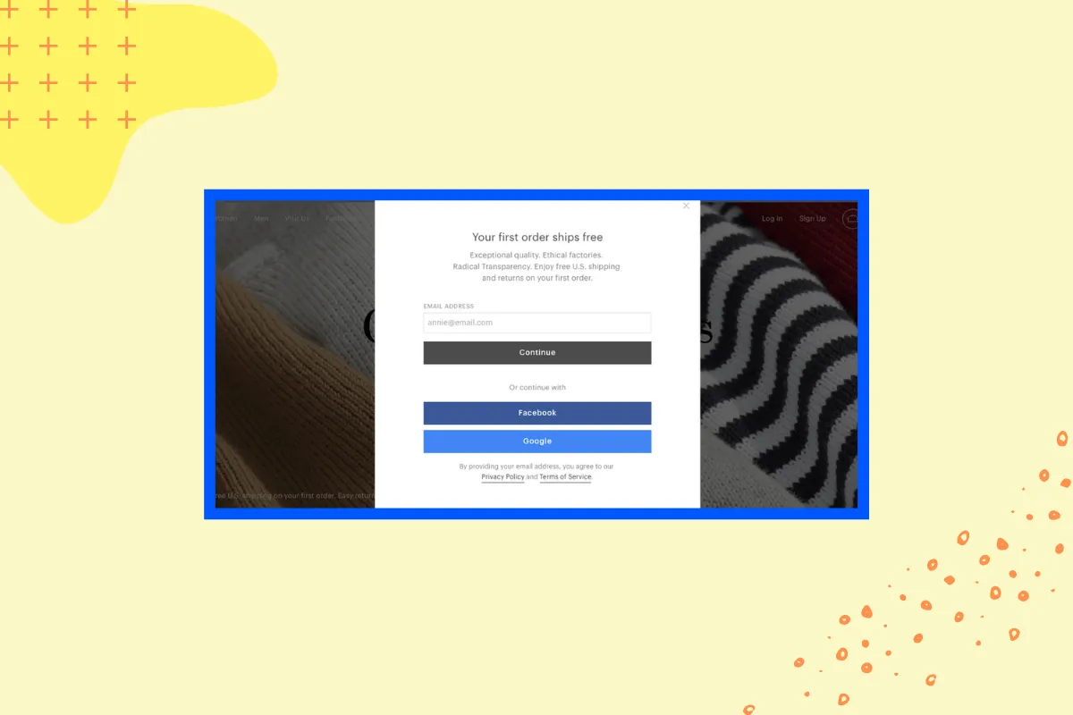 Free shipping popup example