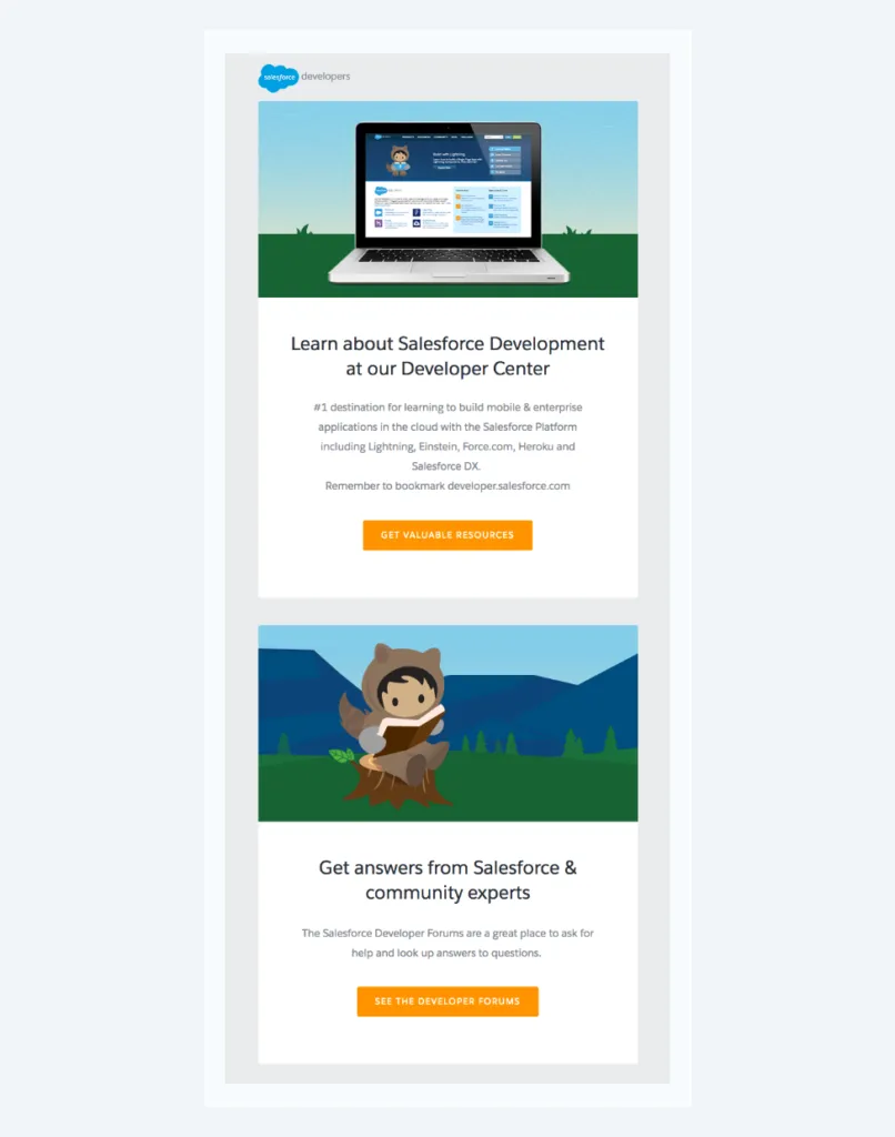 sales force email with multiple sections
