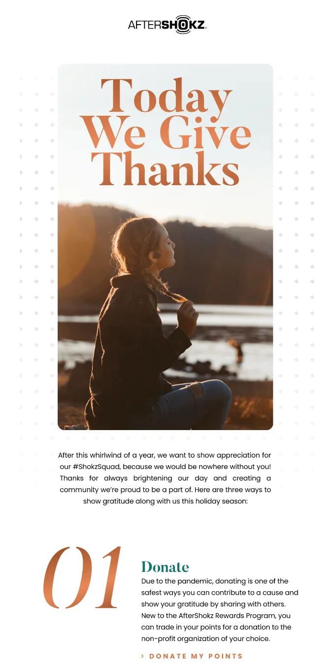 Thanksgiving email example: AfterShokz