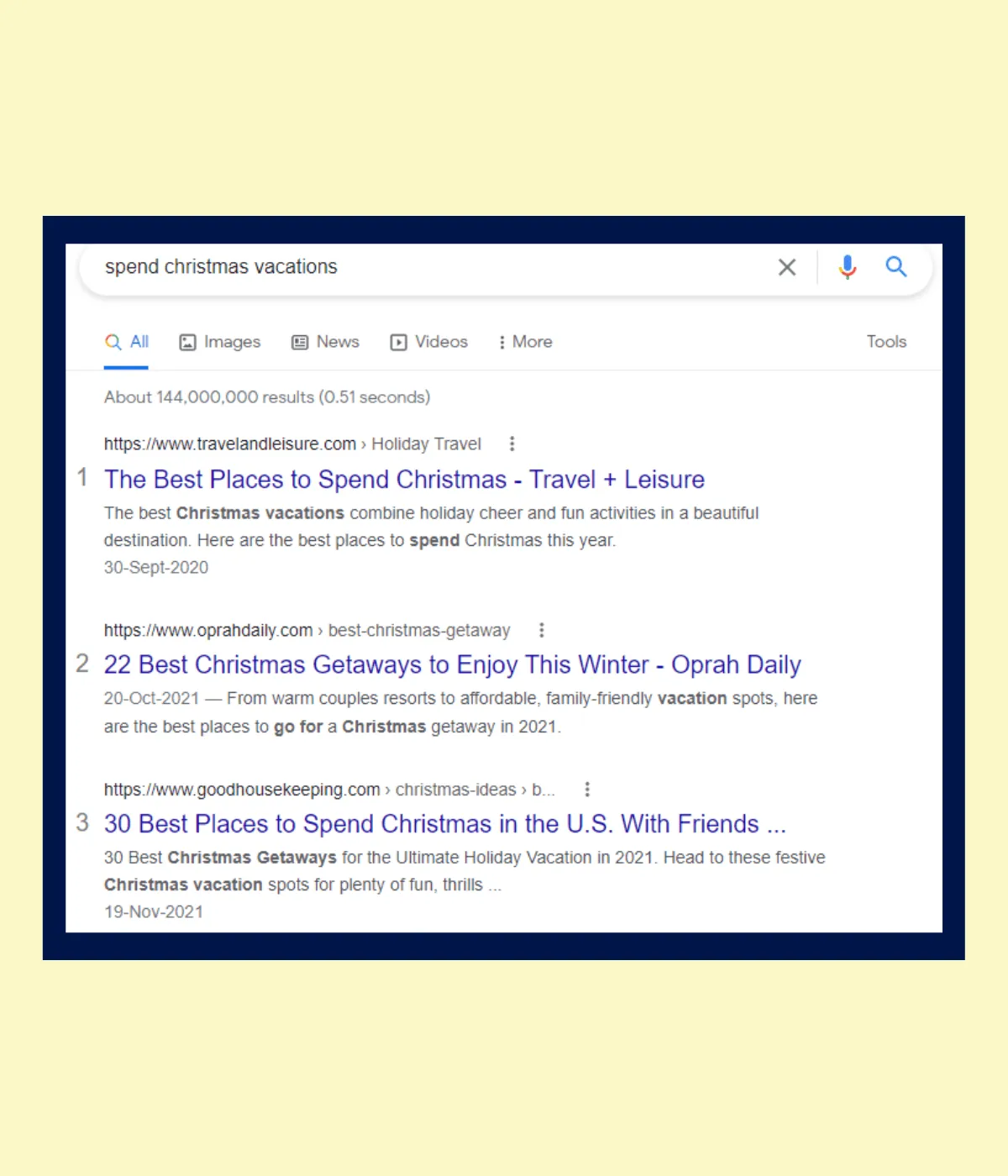 Search Engine Optimization (SEO) example