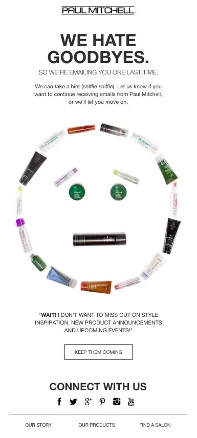 Rengagement email template example: Paul Mitchell
