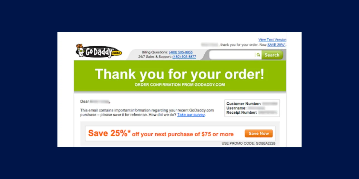 thank you for your order transactional email example