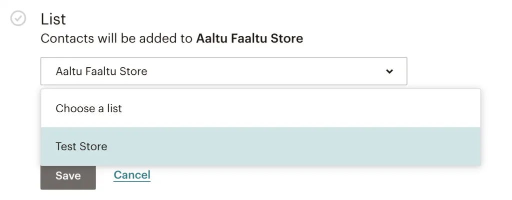dropdown menu letting you choose which store to use landing page for