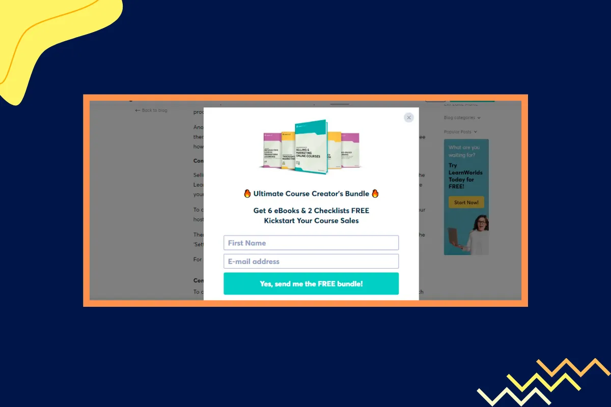 On-exit popup: Learnworlds example
