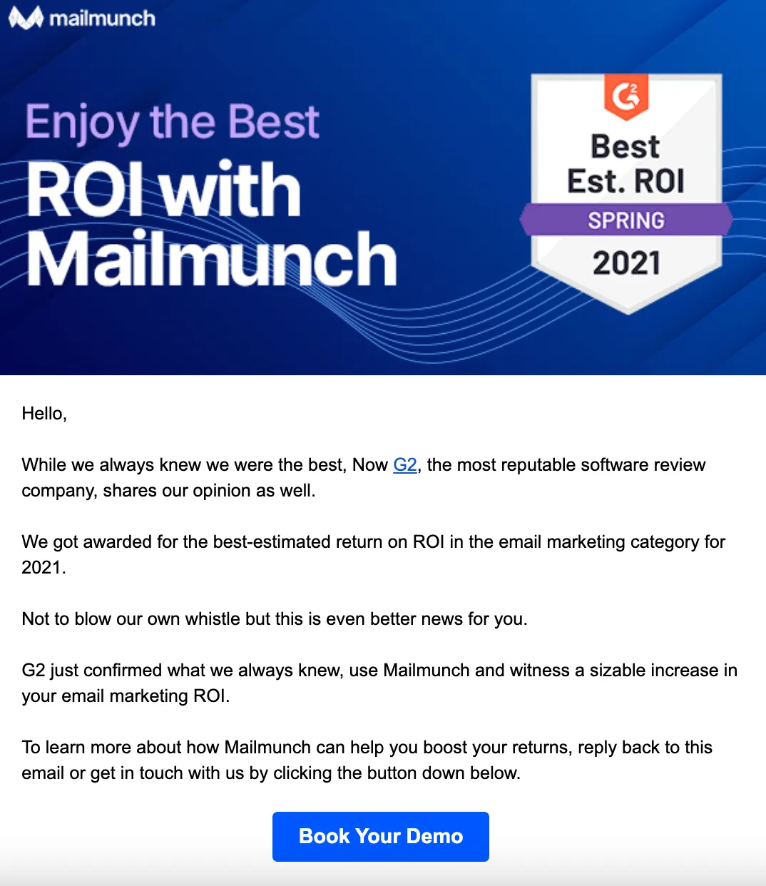 An email from Mailmunch showing the CTA button