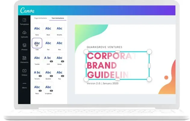 Canva text animations screenshot