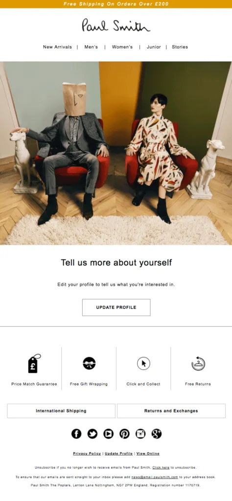 Paul Smith Welcome Email