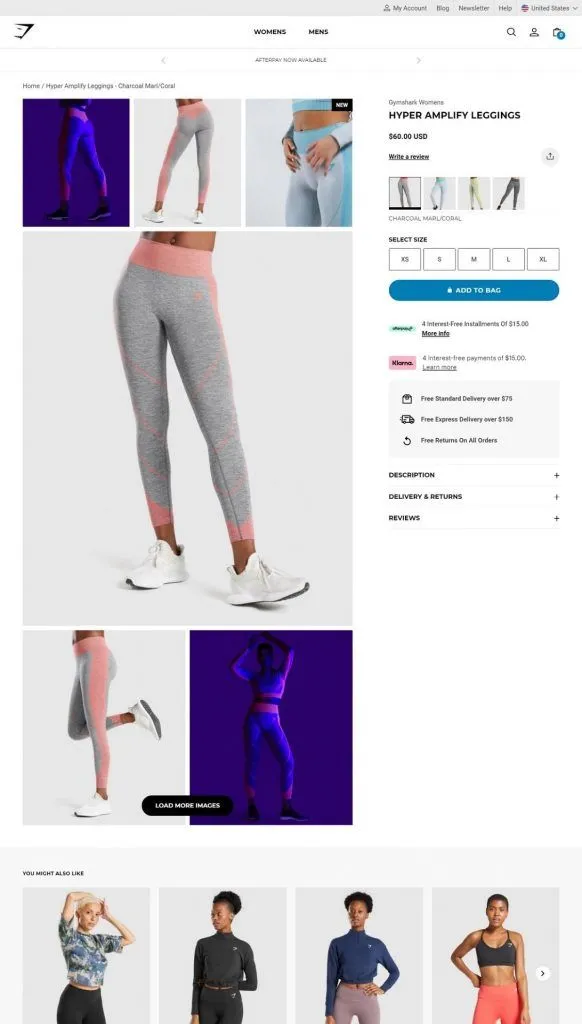 gymshark product page