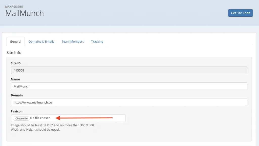 favicon upload page