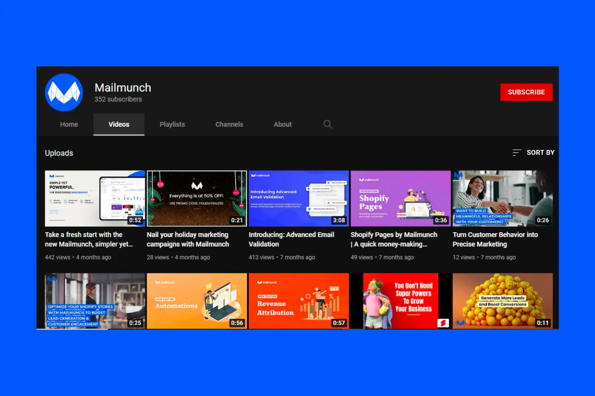 Mailmunch's Youtube channel