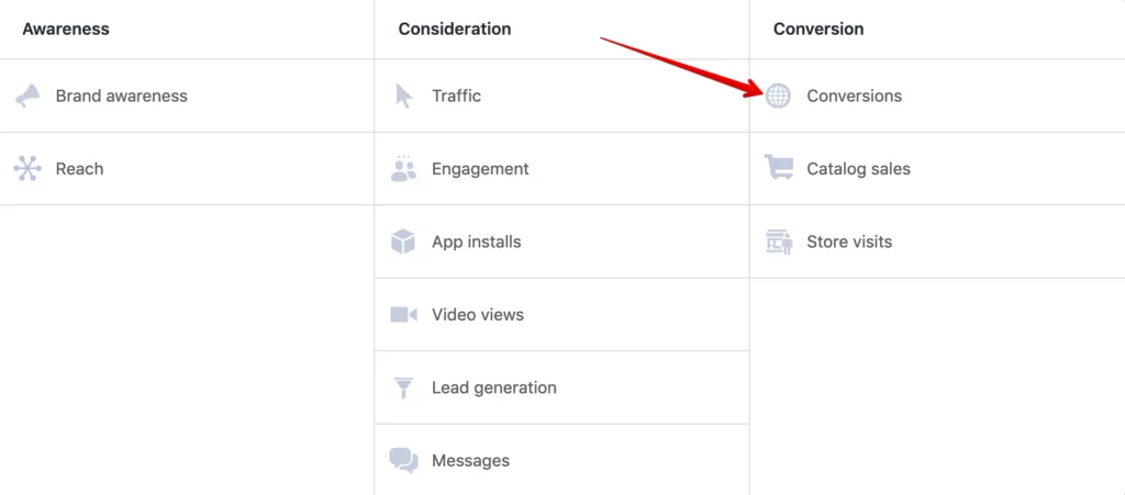 Facebook ad objective screen