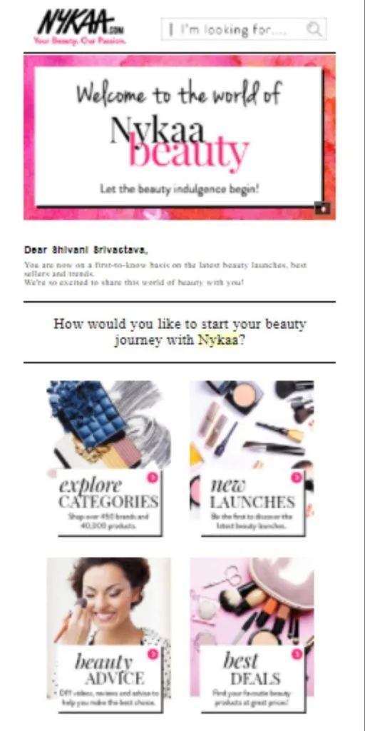 Example of welcome email