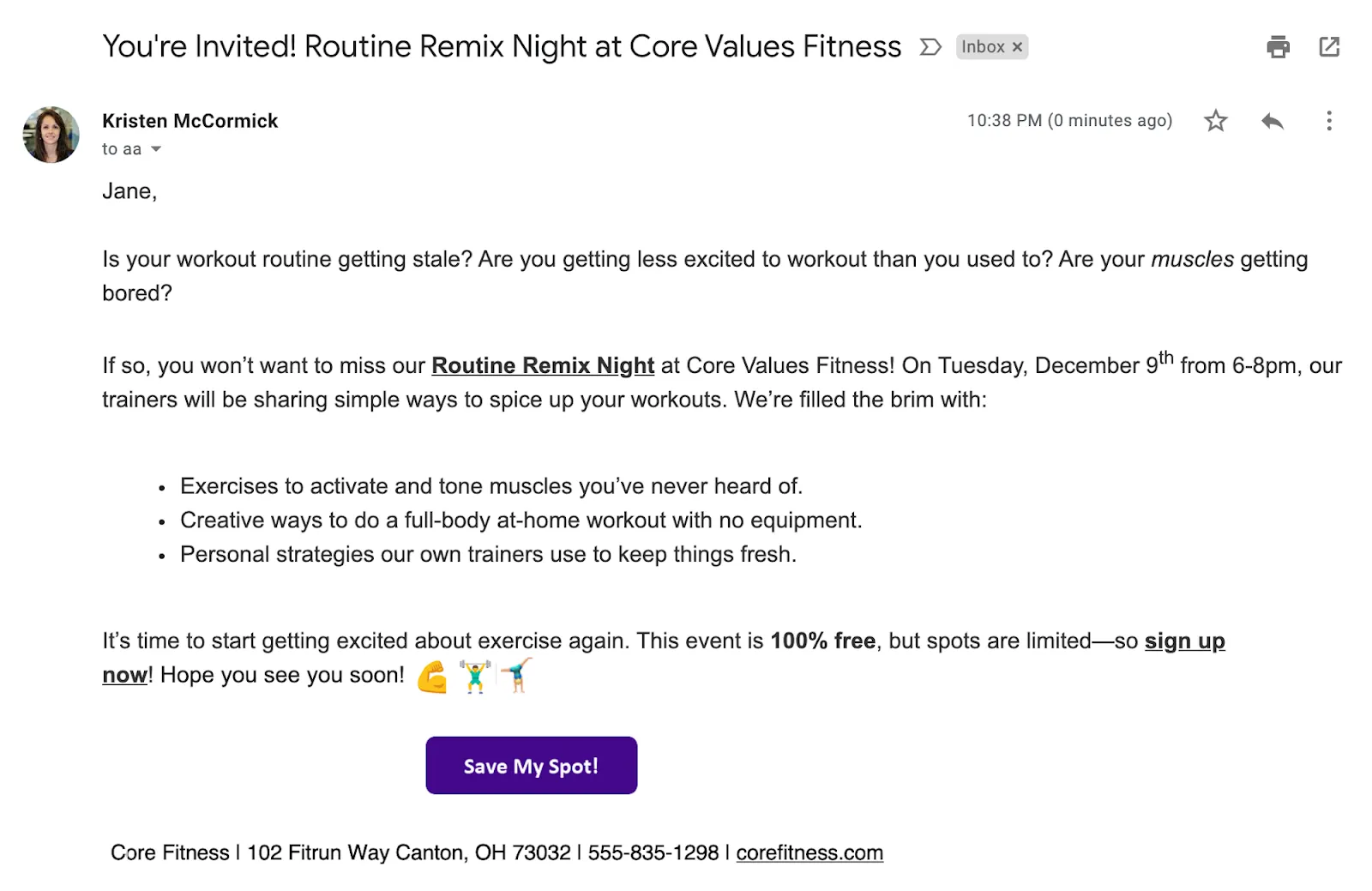 Event reminder email example# 3