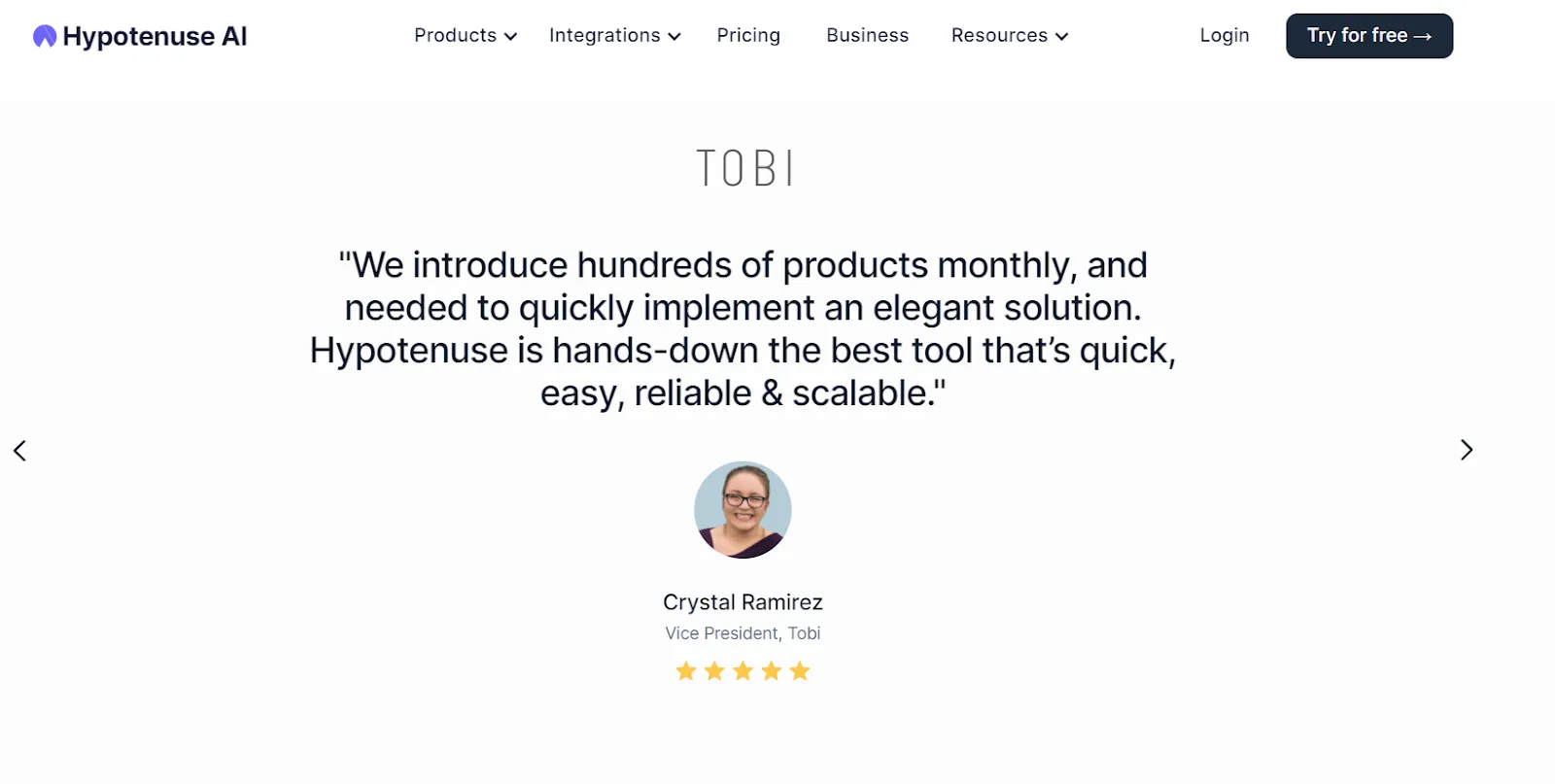 Product landing page example: Hypotenuse.ai
