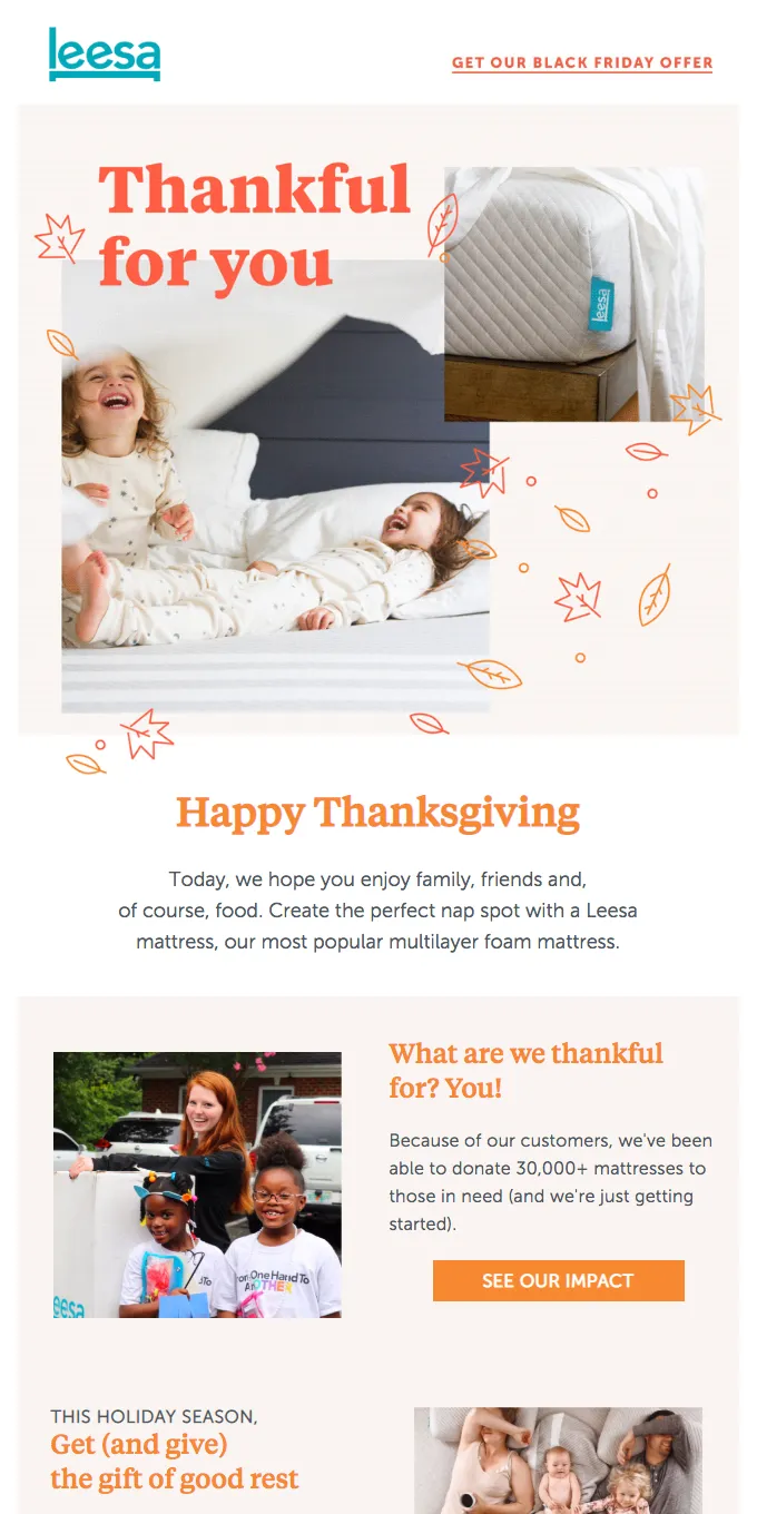 Thanksgiving email example: Lessa