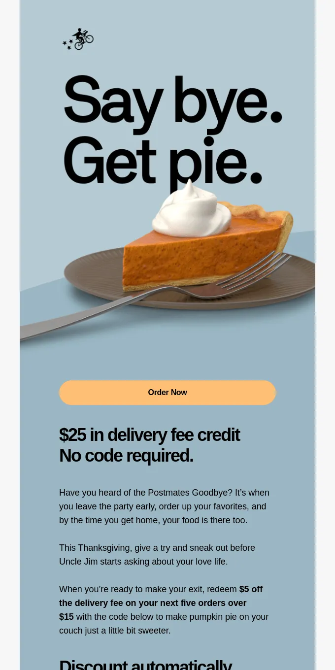 Thanksgiving email example: Postmates