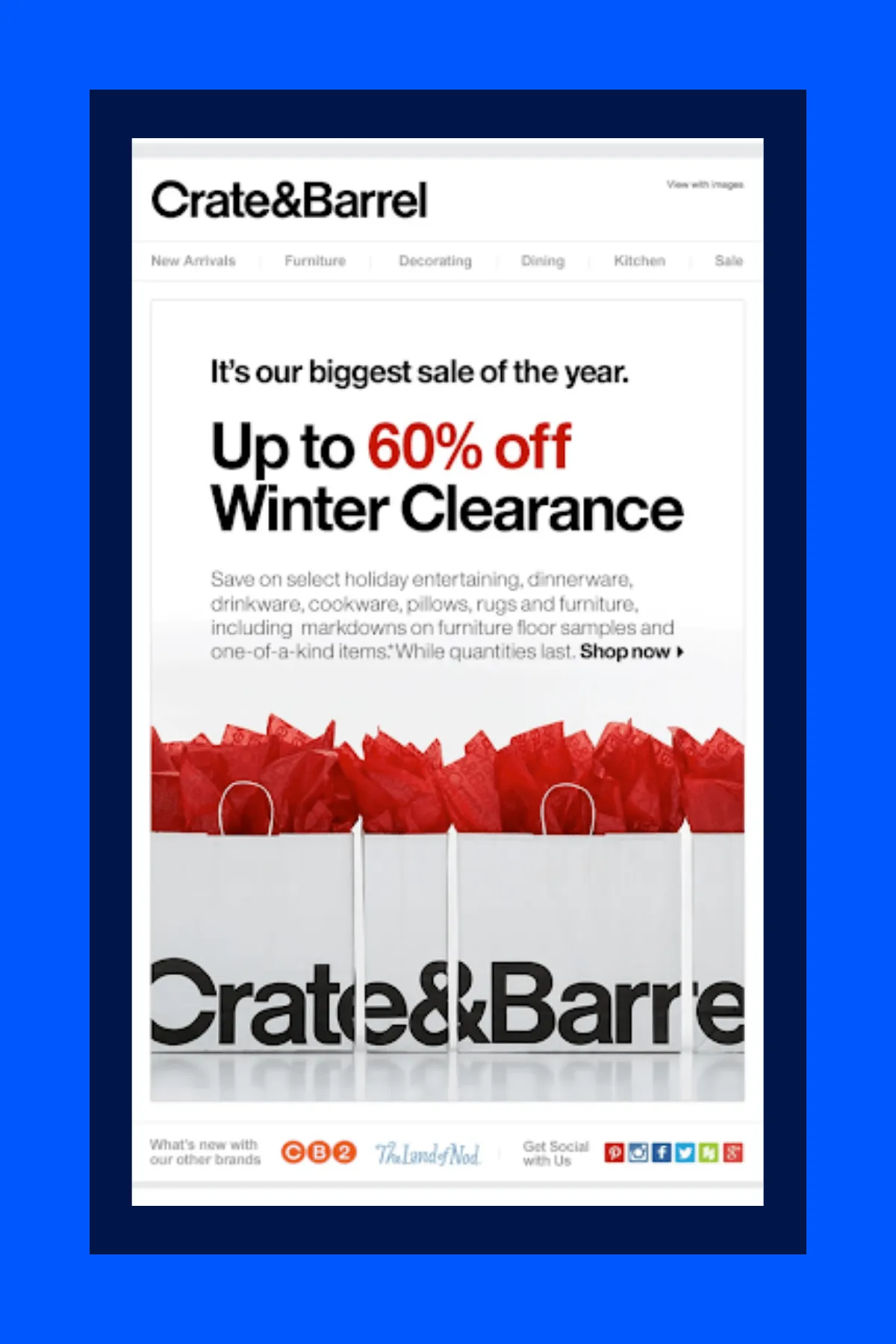 Crate and Barrel promotional email