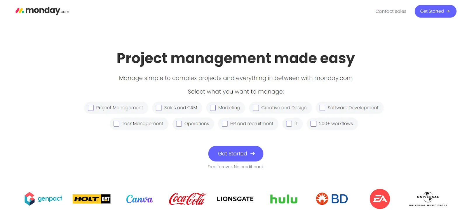 Product landing page example: Monday.com